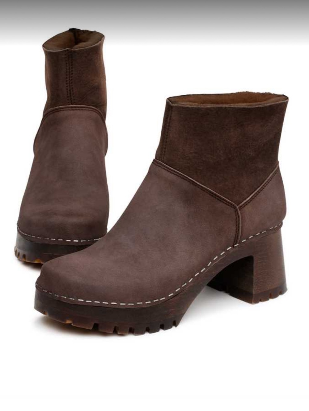 Women's Swedish Hasbeens Brown Suede Shearling-Lined Ankle Boots